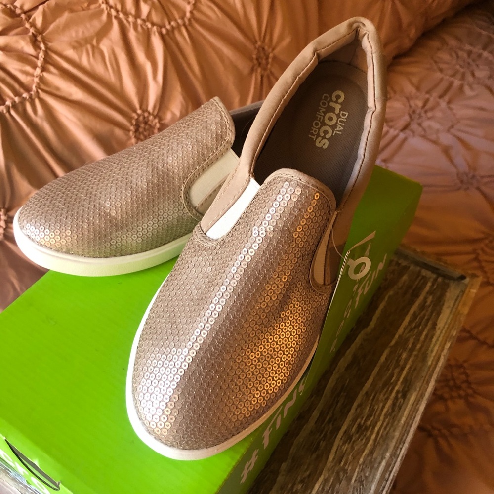 NWT Crocs Citilane Sequin Slip-ons Rose Gold